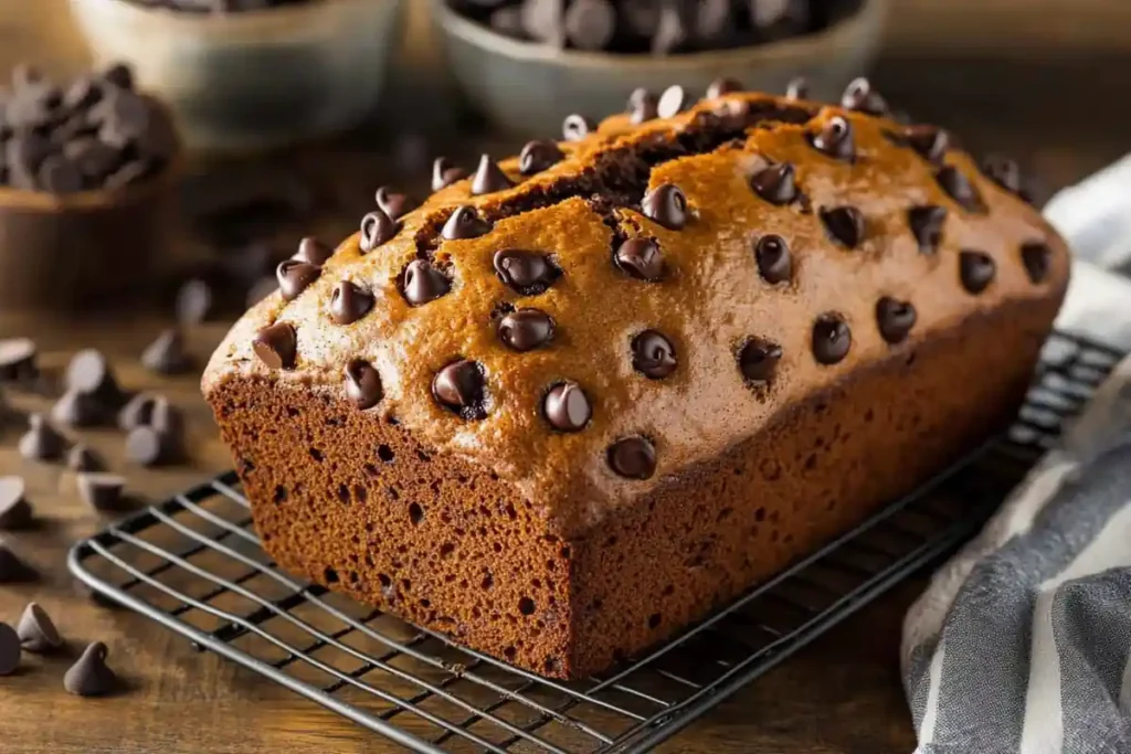 Freshly baked chocolate chip bread loaf