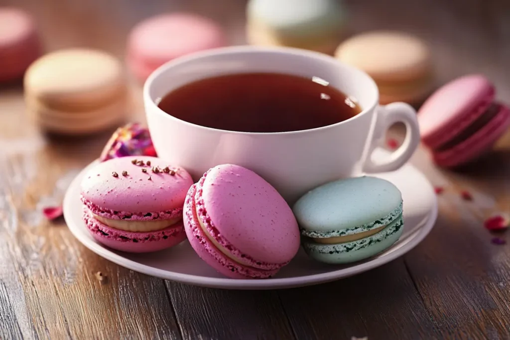 Macarons with tea