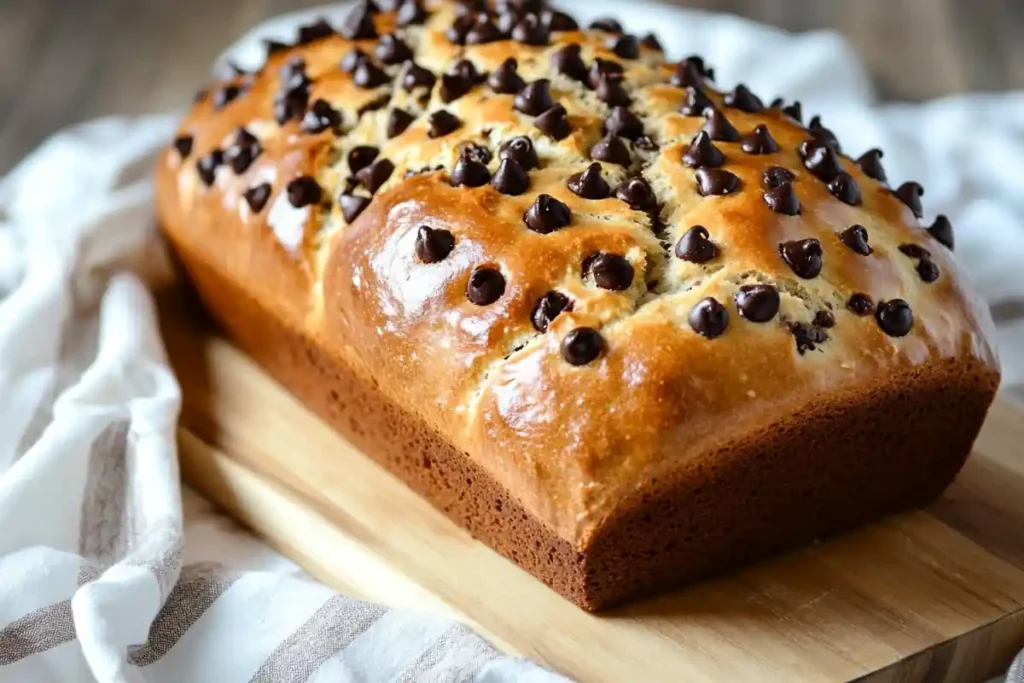 Moist chocolate chip bread loaf