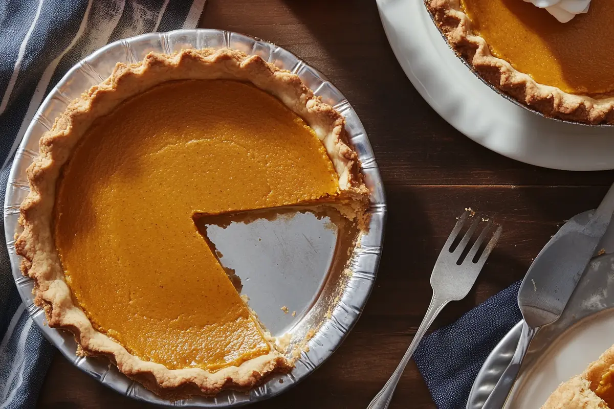 A variety of pies, including fruit and cream-based options, displayed on a rustic wooden table in soft natural light