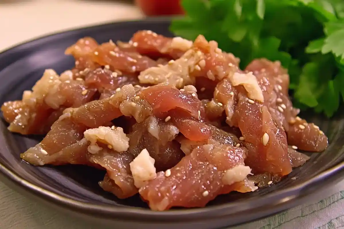 Beef tendons in a bowl of pho