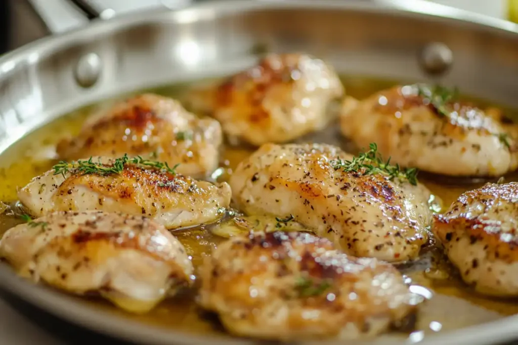 Chicken frying in pan