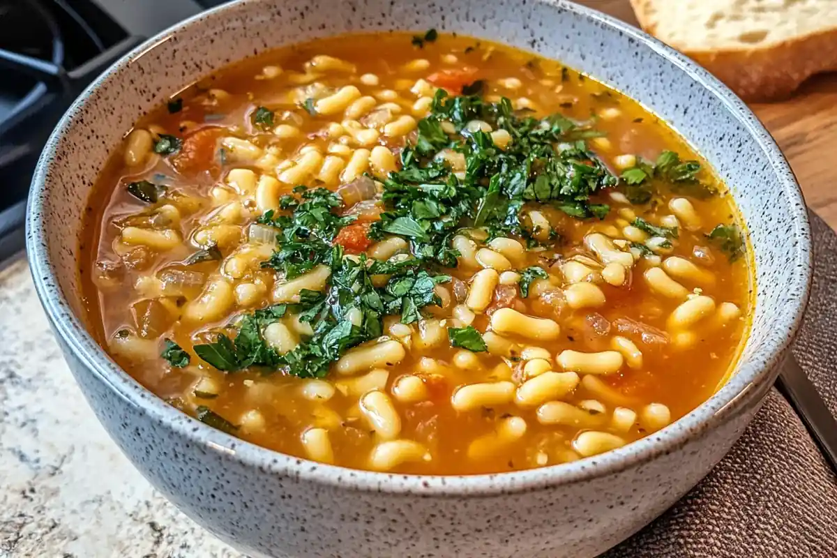 Pastina soup in a bowl