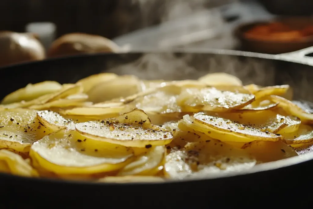 Sautéing potatoes in skillet