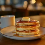 Stack of fluffy flapjacks with syrup