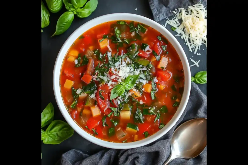 Vegetable Soup with Parmesan Garnish