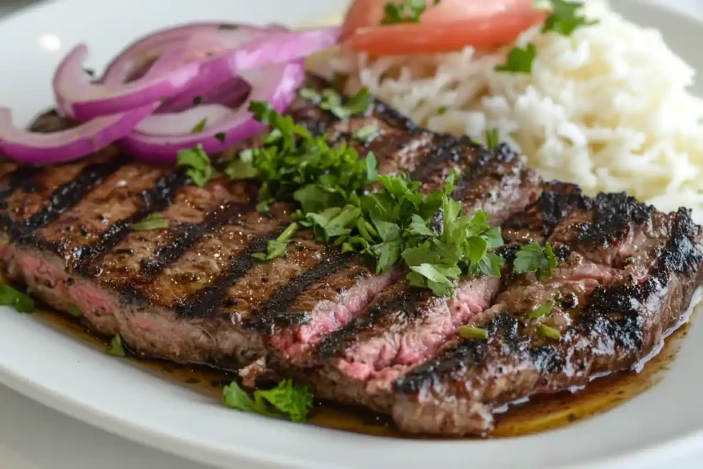 Grilled skirt steak with grill marks