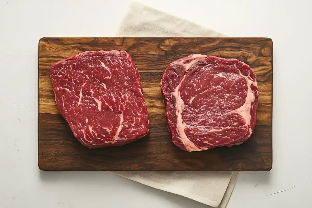 Skirt steak vs flap steak on a wooden board